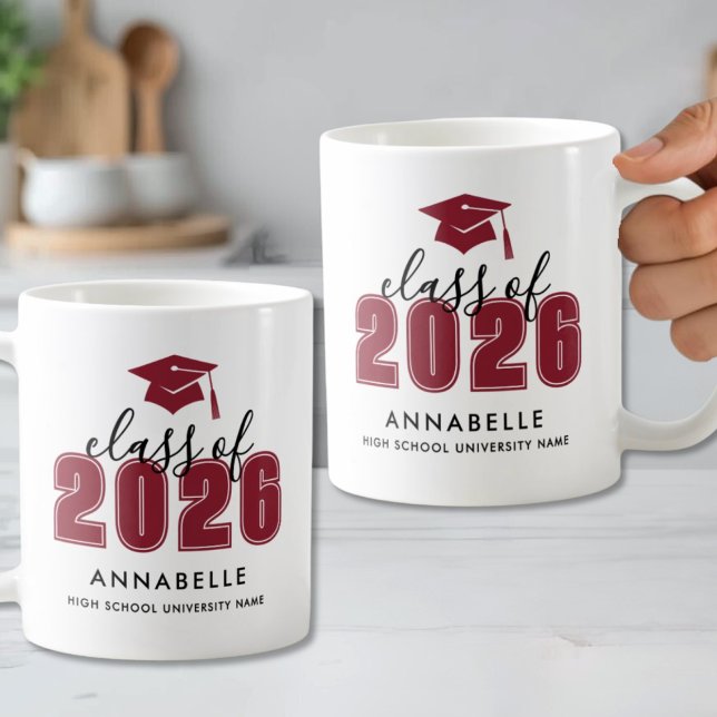 Caneca De Café Graduação Vermelha Personalizada (Personalized Red Graduation Coffee Mug)
