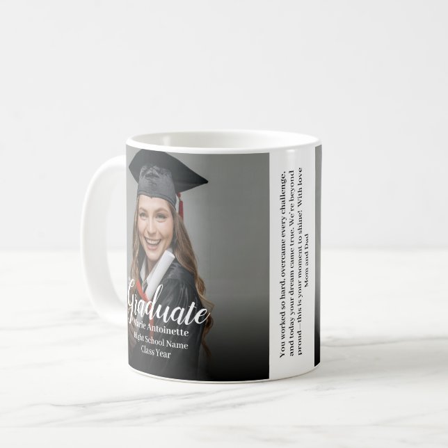 Caneca De Café Graduate Photo with Family Message Graduation  (Frente Esquerda)