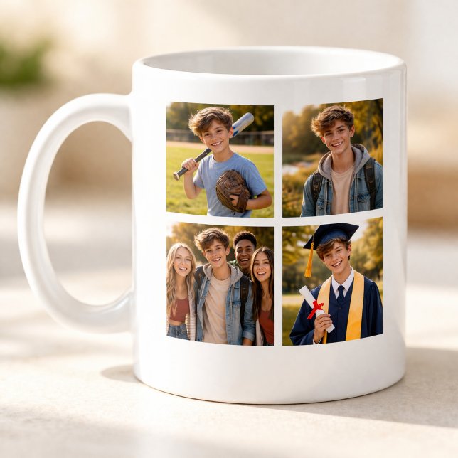 Caneca De Café Graduation Photo Collage with Custom Text Memory (Criador carregado)