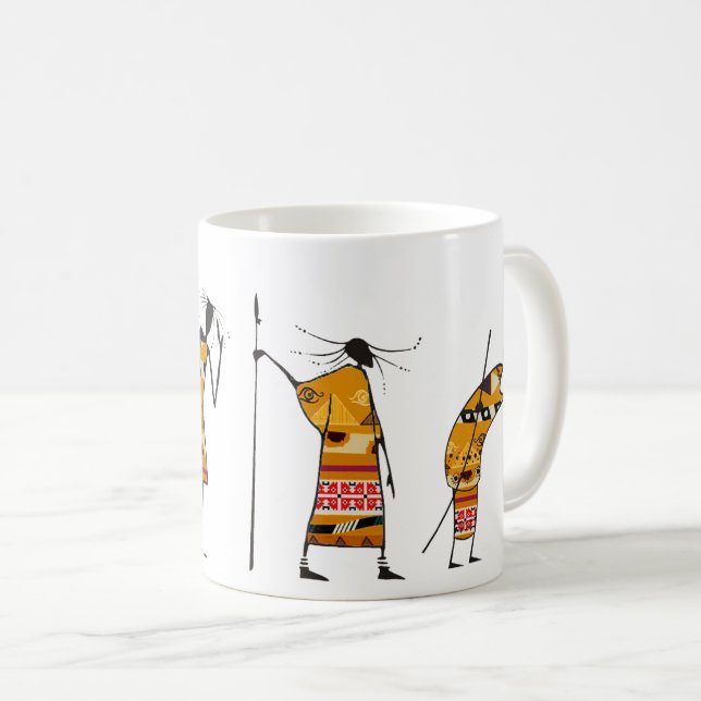 Caneca De Café Gráfico Africano, Caçadores Tribais (Frente Esquerda)