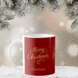 Caneca De Café Gráfico clássico de ouro vermelho de Natal