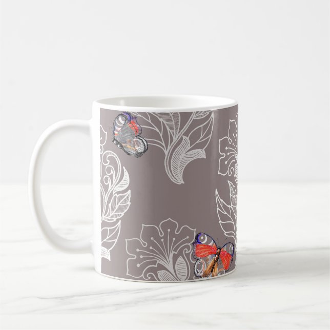 Caneca De Café Gráfico de flores e borboletas, aquarela, padrão  (Esquerda)