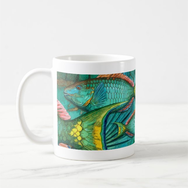 Caneca De Café Gráfico de Parrotfish em Escuro (Esquerda)