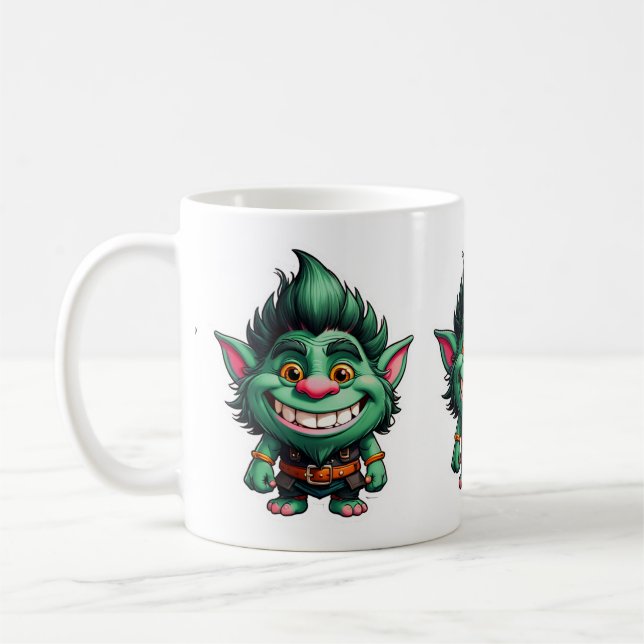 Caneca De Café Gráfico feliz de Chibi Troll (Esquerda)