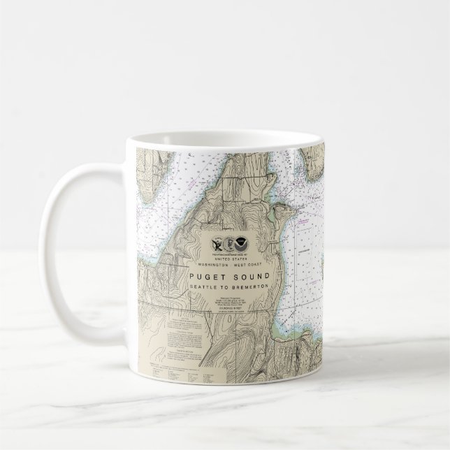 Caneca De Café Gráfico náutico Puget Sound Seattle para Bremerton (Esquerda)