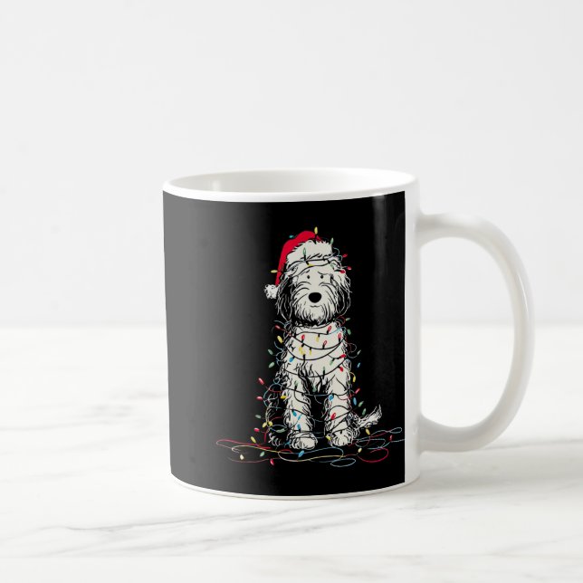 Caneca De Café Gráficos engraçados de Natal de Sheepadoodle Luzes (Direita)
