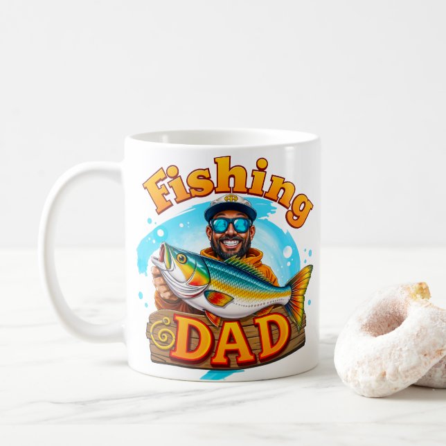 Caneca De Café Grafite de peixe Pai de pesca (Com Donut)