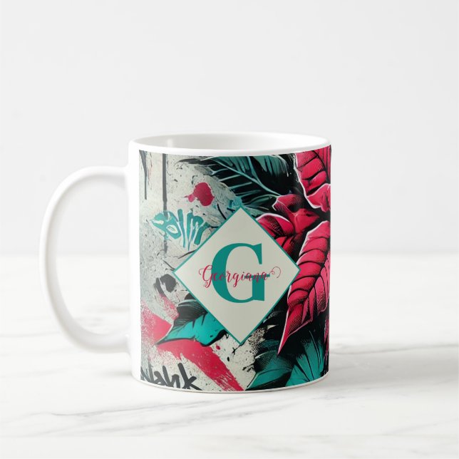 Caneca De Café Grafite Grungy Poinsettia Floral Personalizado (Esquerda)