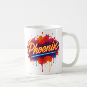 Caneca De Café Grafite Phoenix Neon - Retro Street Art Glow Mug