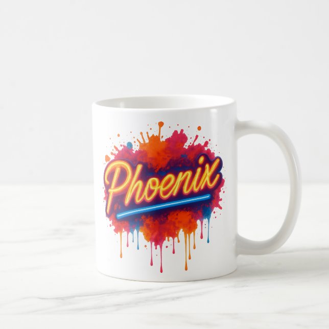 Caneca De Café Grafite Phoenix Neon - Retro Street Art Glow Mug (Direita)
