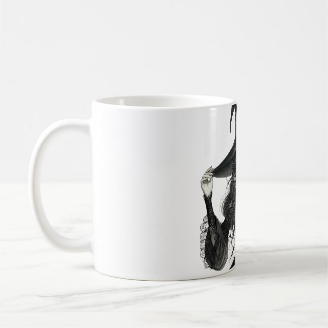 Caneca De Café Grama de Ilustração de Bruxa Gótica (Esquerda)