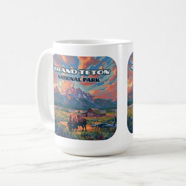 Caneca De Café Grand Teton National Park Mounties Bison Wyoming (Frente Esquerda)