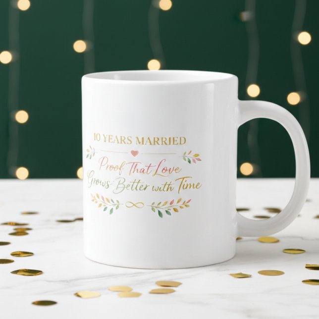 Caneca De Café Grande 10 Years Married Elegant Anniversary Mug Gift (Criador carregado)