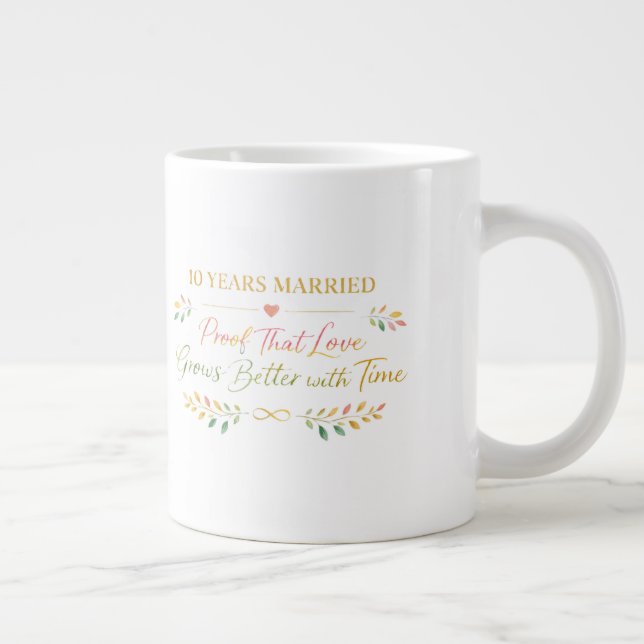 Caneca De Café Grande 10 Years Married Elegant Anniversary Mug Gift (Direita)