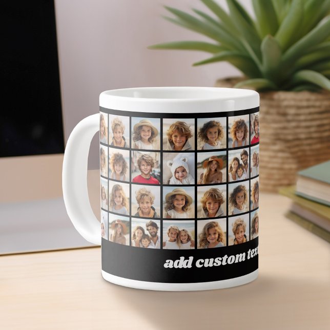 Caneca De Café Grande 11 Colagem de Fotos - padrão completo com texto (Personalized mug)