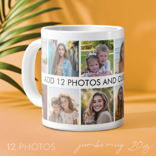 Caneca De Café Grande 12 Colagem de Fotos com uma Linha de Texto no Cent