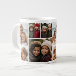 Caneca De Café Grande 12 Colagem de Fotos - Grade Moderna e Minimalista