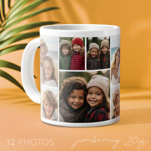 Caneca De Café Grande 12 Colagem de Fotos - Grade Moderna e Minimalista