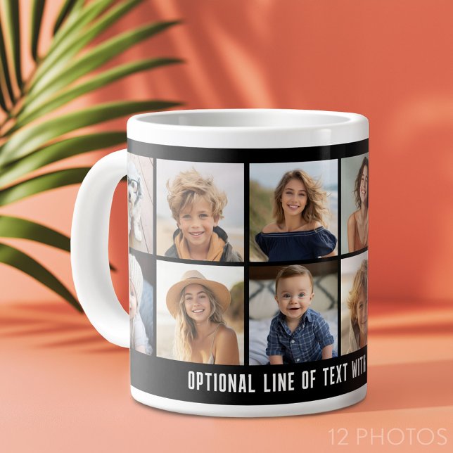 Caneca De Café Grande 12 Grade de Colagem de Fotos - Caixa de texto - br (Custom Photo Collage Mug)