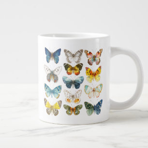Caneca De Café Grande 13 belas borboletas arte de insetos aquarela