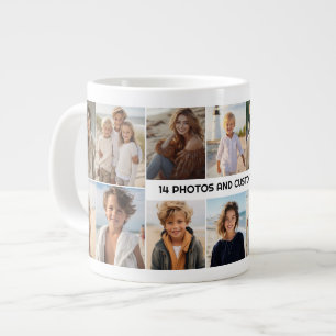 Caneca De Café Grande 14 Grade de Colagem de Fotos - Texto Central moder