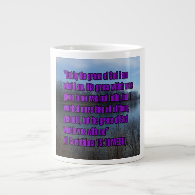 Caneca De Café Grande 1 Coríntios 15:10 WEBU Mug (Frente)