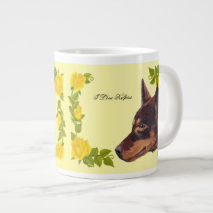 Caneca De Café Grande 1 Vermelho, 1 Kelpie Negro Australiano em Rosas Am
