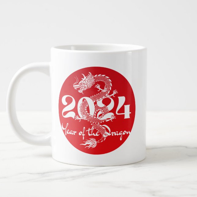 Caneca De Café Grande 2024 ano do dragão vermelho branco (Esquerda)