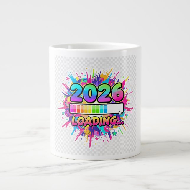 Caneca De Café Grande 2026 Loading... Progress Bar Sticker (Frente)
