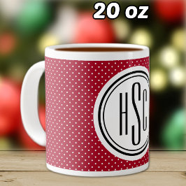 Caneca De Café Grande 20oz Grande Monograma, pontos vermelhos e brancos