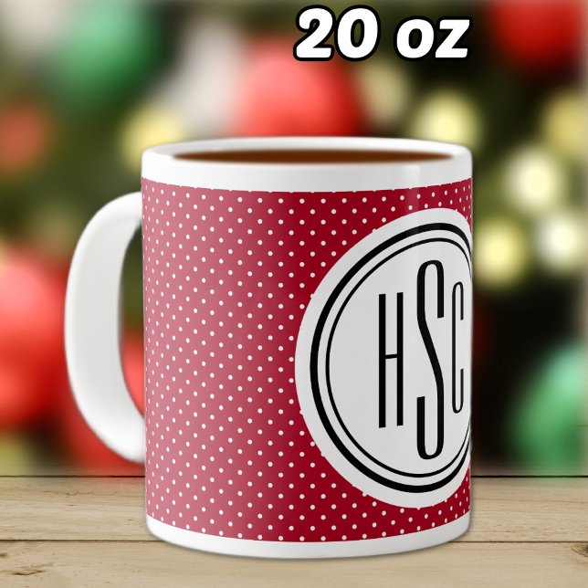 Caneca De Café Grande 20oz Grande Monograma, pontos vermelhos e brancos  (Criador carregado)