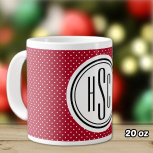 Caneca De Café Grande 20oz Grande Monograma Vermelho e Branco Pontos Suí