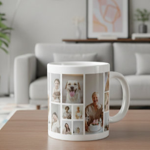 Caneca De Café Grande 21 Família de Colagem de Fotos Personalizada