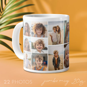 Caneca De Café Grande 22 Colagem de Fotos - Grade Mínima com Branco