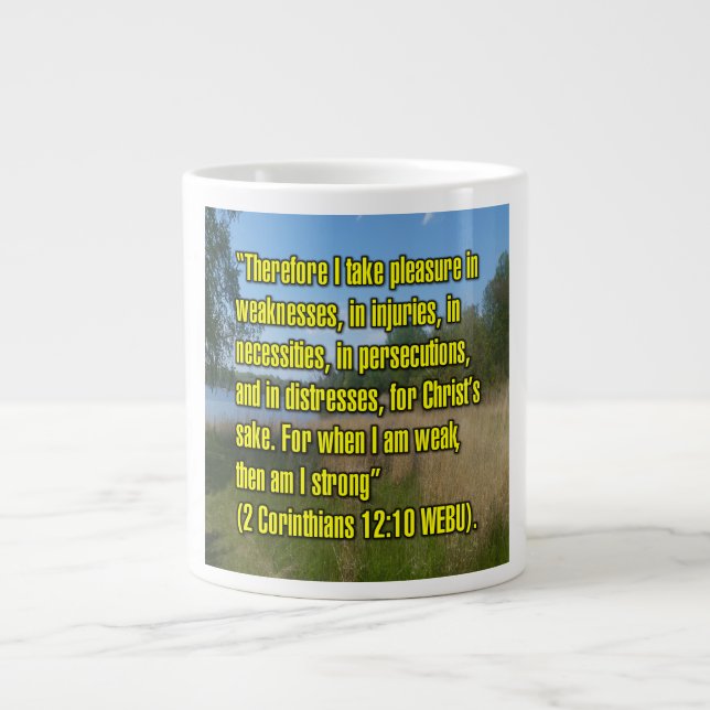 Caneca De Café Grande 2 Coríntios 12:10 WEBU Mug (Frente)