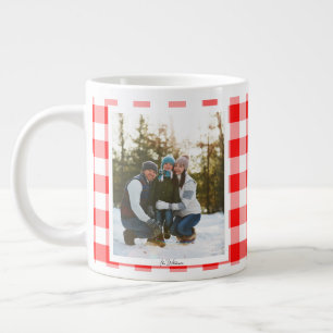 Caneca De Café Grande 2 Fotos Presente de Natal Xadrez Vermelho Vintage
