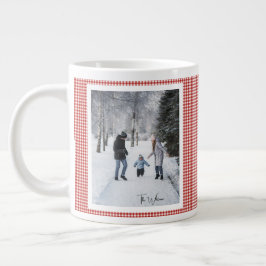 Caneca De Café Grande 2 Photo Trendy Red Plaid Rustic Christmas Gift