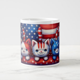 Caneca De Café Grande 3 Gatinhos Patrióticos Com Bandeira Americana