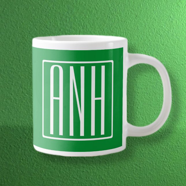 Caneca De Café Grande 3 Iniciais Monograma | Verde e branco (Criador carregado)