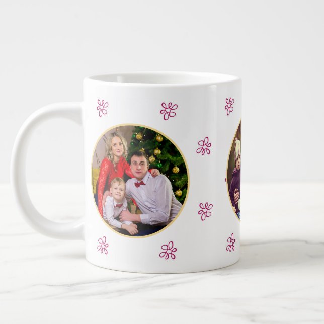 Caneca De Café Grande 3 Padrão de Flor Rosa de Colagem de Fotos (Esquerda)