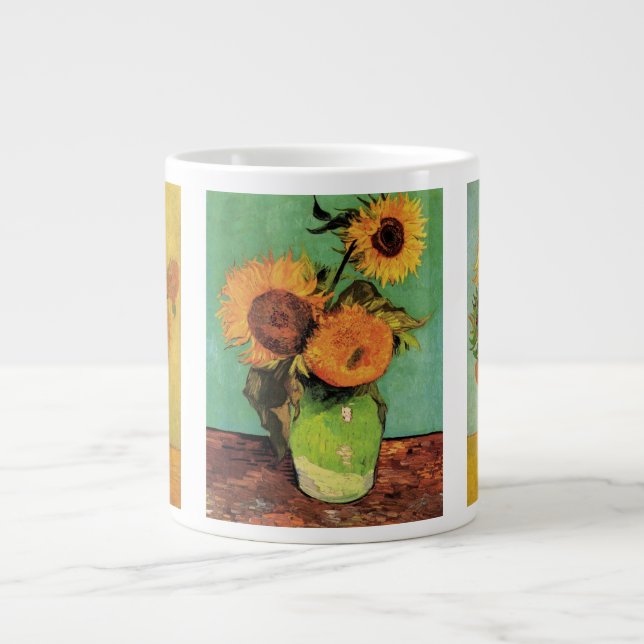 Caneca De Café Grande 3 pinturas diferentes de Vincent van Gogh Sunflowe (Frente)
