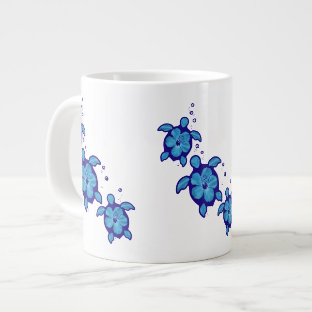 Caneca De Café Grande 3 Tartarugas de Honu Azul (Frente Esquerda)