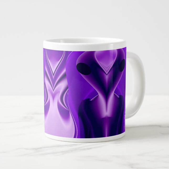 Caneca De Café Grande 3D Sonhos Roxos Arco-Íris, Alienígena (Frente Esquerda)