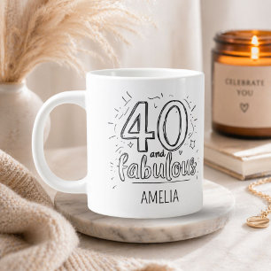 Caneca De Café Grande 40 e Fabuloso Doodle Feliz Aniversário