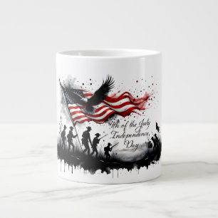Caneca De Café Grande 4 de julho Arte Patriótica com Bandeira e Soldados