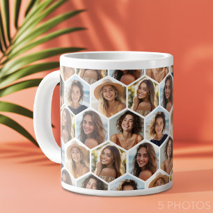 Caneca De Café Grande 5 Colagem Fotográfica Padrão de Honeycomb BE Doent