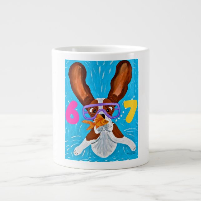 Caneca De Café Grande 6 7 Basset Hound underwater with fish  (Frente)