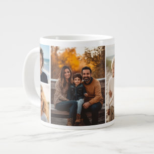 Caneca De Café Grande 6 Colagem de Fotos - Fundo Branco Moderno e Minima