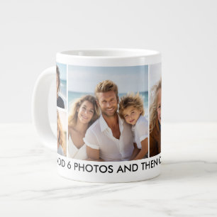 Caneca De Café Grande 6 Colagem de Fotos - Moderno, Branco Mínimo com Te