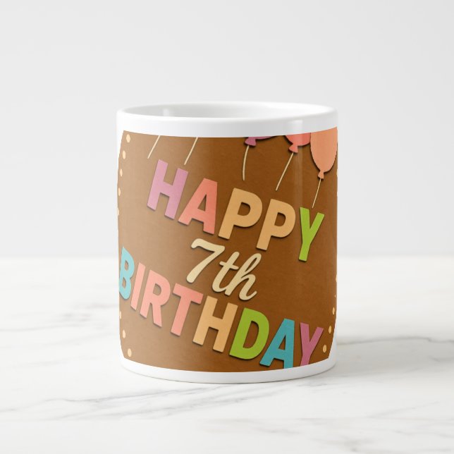 Caneca De Café Grande 7º feliz aniversário  (Frente)
